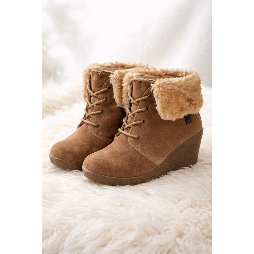 Bearpaws Flatiron Boots Wedge Brown Suede Size 8 Sheepskin Shearling Winter